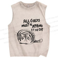 Unisex All Guests Must Approved By The Cat Printed Washed Tank Top