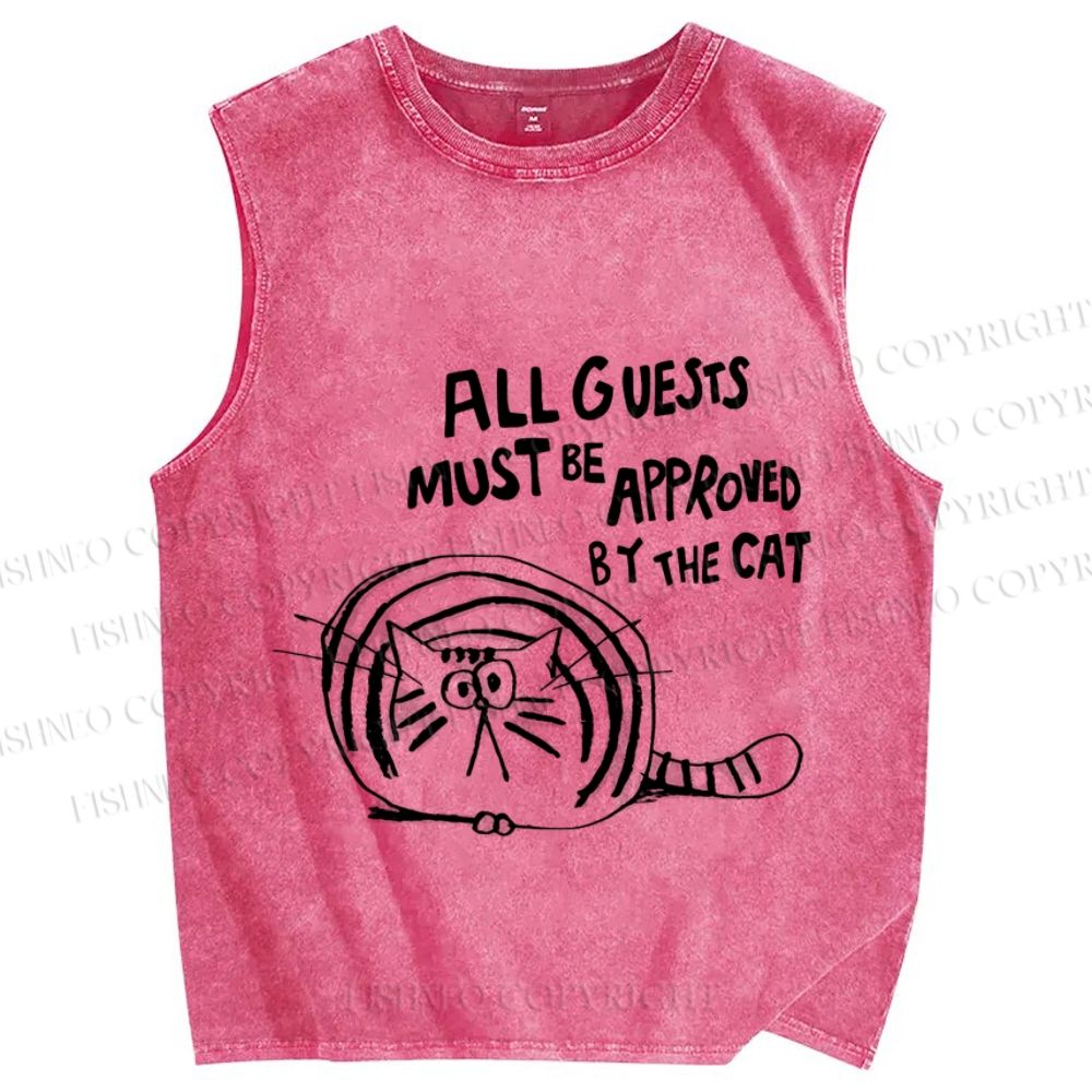 Unisex All Guests Must Approved By The Cat Printed Washed Tank Top