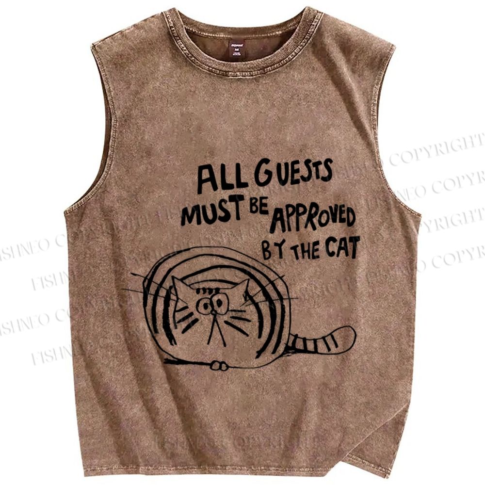 Unisex All Guests Must Approved By The Cat Printed Washed Tank Top