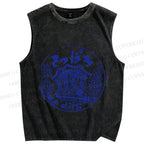 Unisex Japanese Stamp Art Printed Washed Tank Top