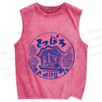 Unisex Japanese Stamp Art Printed Washed Tank Top