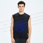 Unisex Japanese Stamp Art Printed Washed Tank Top