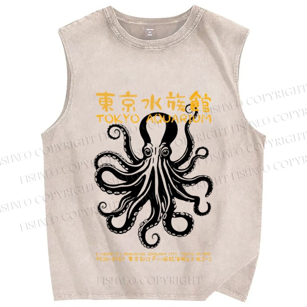 Unisex Vintage Octopus Printed Washed Tank Top