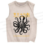 Unisex Vintage Octopus Printed Washed Tank Top