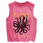 Unisex Vintage Octopus Printed Washed Tank Top