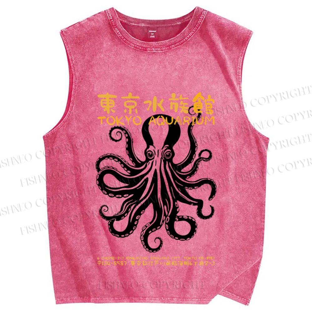 Unisex Vintage Octopus Printed Washed Tank Top
