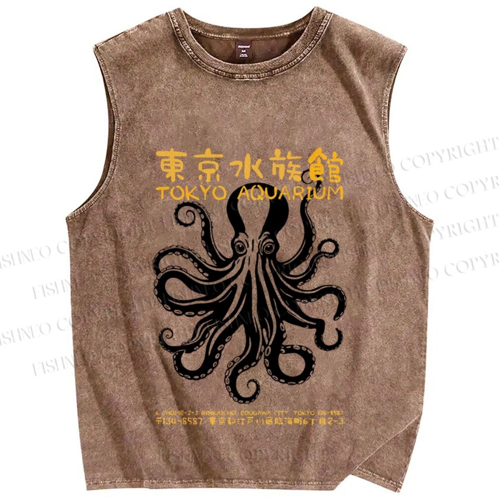 Unisex Vintage Octopus Printed Washed Tank Top