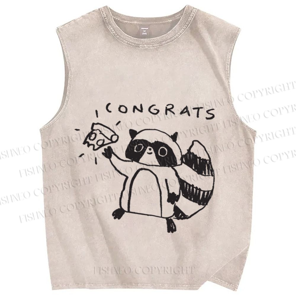 Unisex Raccoon Congrats Printed Washed Tank Top