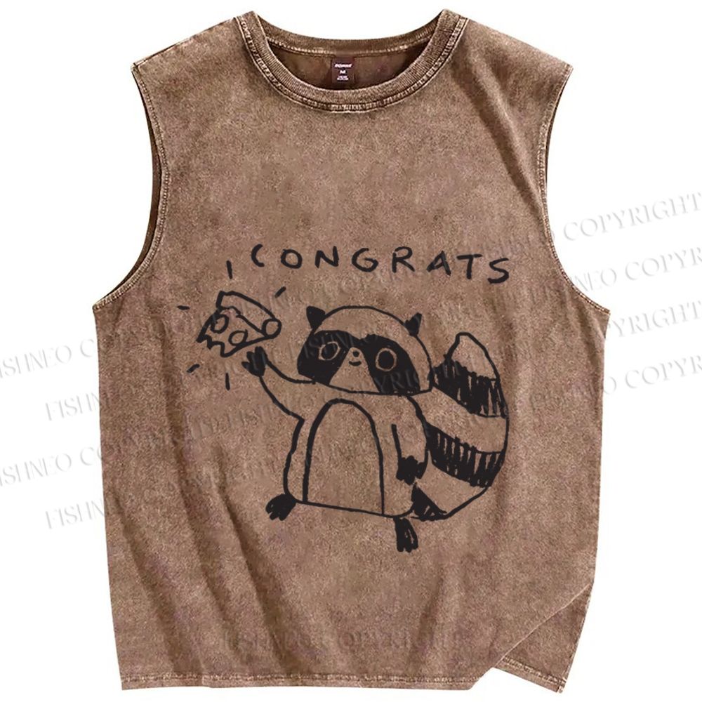 Unisex Raccoon Congrats Printed Washed Tank Top
