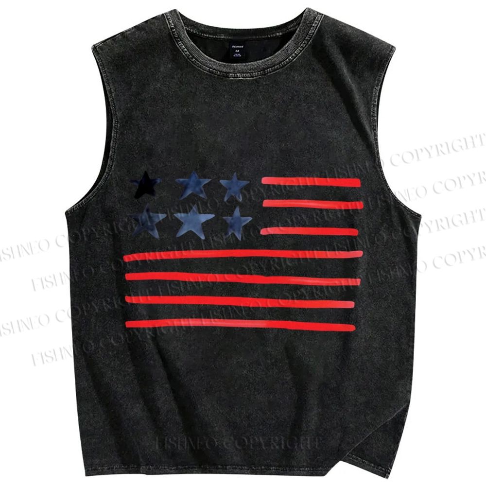 Unisex  Independence Day  Printed Washed Tank Top