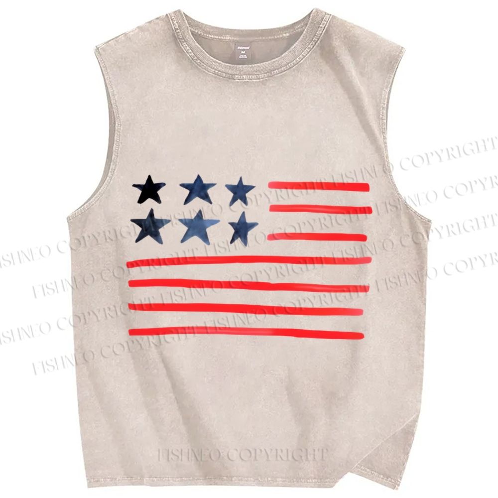 Unisex  Independence Day  Printed Washed Tank Top