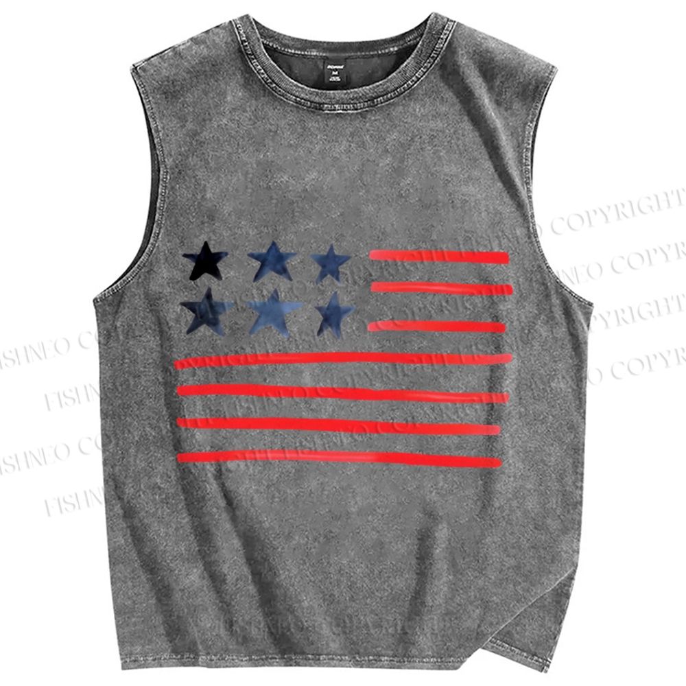 Unisex  Independence Day  Printed Washed Tank Top