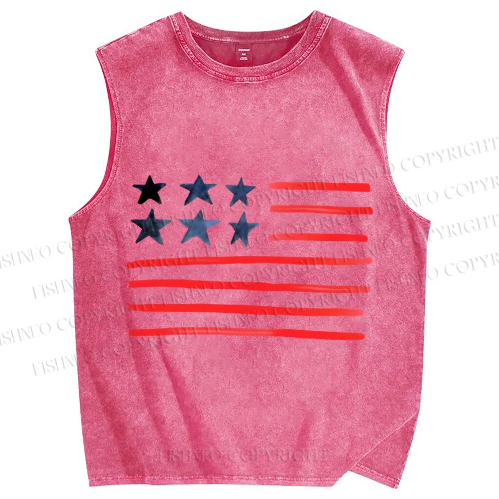 Unisex  Independence Day  Printed Washed Tank Top