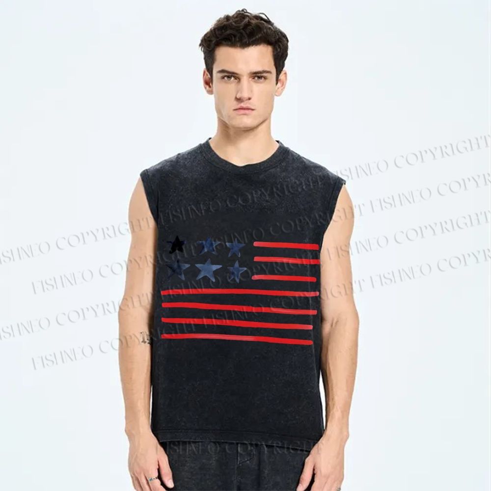 Unisex  Independence Day  Printed Washed Tank Top