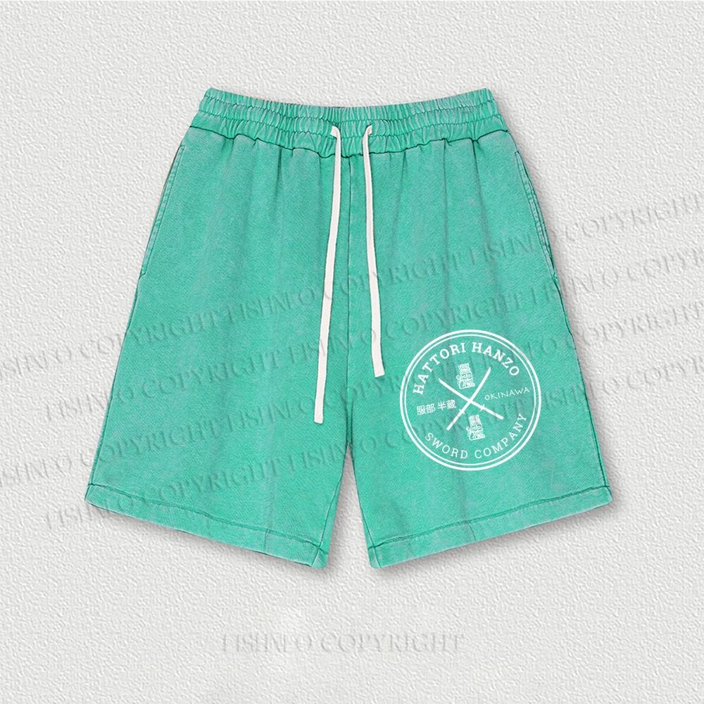 Hattori Hanzo Komainu Okinawa Sword Company Japanese Style Washed Vintage Shorts