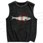 Unisex Seal Fish Printed Washed Tank Top