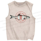 Unisex Seal Fish Printed Washed Tank Top