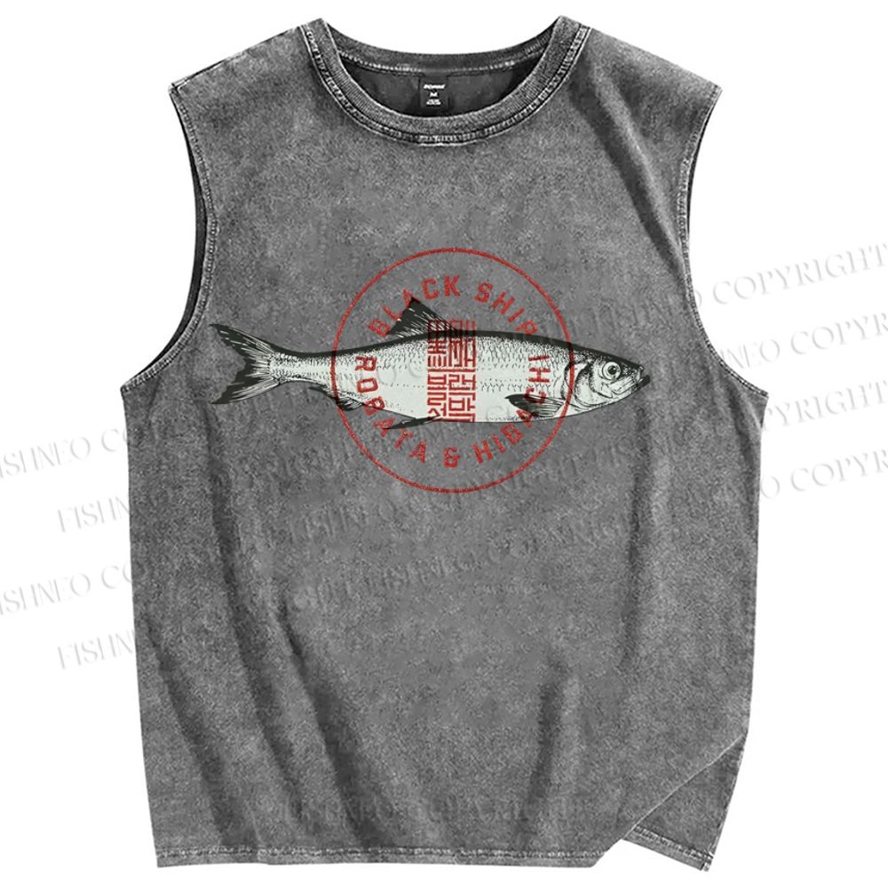 Unisex Seal Fish Printed Washed Tank Top