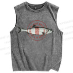 Unisex Seal Fish Printed Washed Tank Top