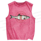 Unisex Seal Fish Printed Washed Tank Top