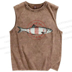 Unisex Seal Fish Printed Washed Tank Top