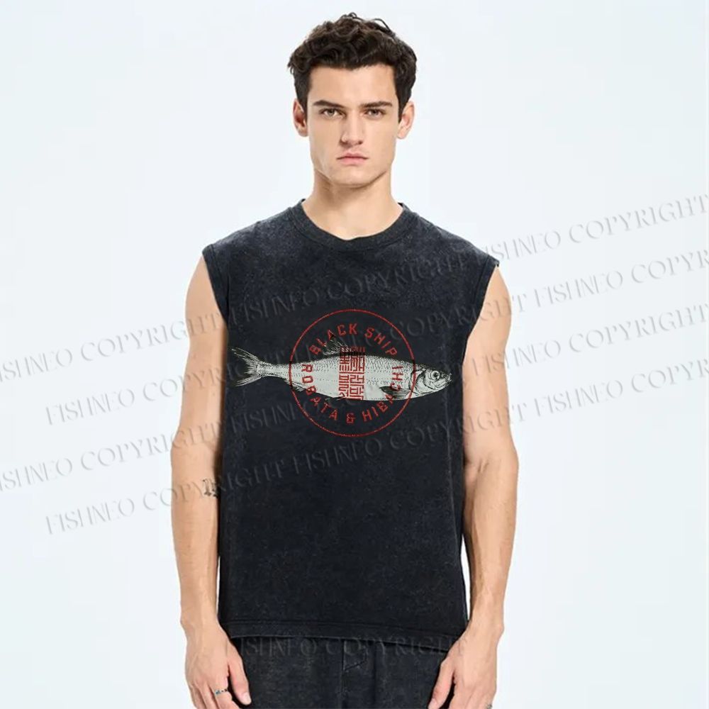 Unisex Seal Fish Printed Washed Tank Top