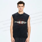 Unisex Seal Fish Printed Washed Tank Top