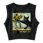 Van Gogh's Naughty Cat Sleeveless Crop Top