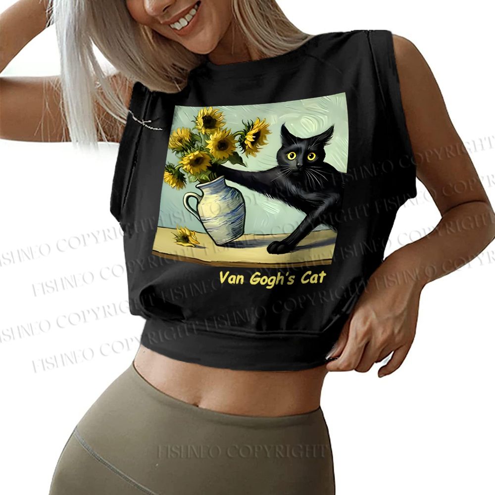 Van Gogh's Naughty Cat Sleeveless Crop Top