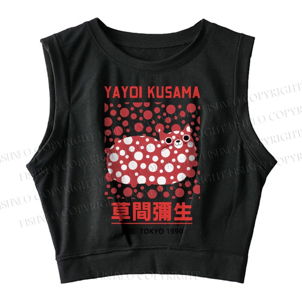 Kusama Cat Vintage Wash Japanese Design Sleeveless Crop Top