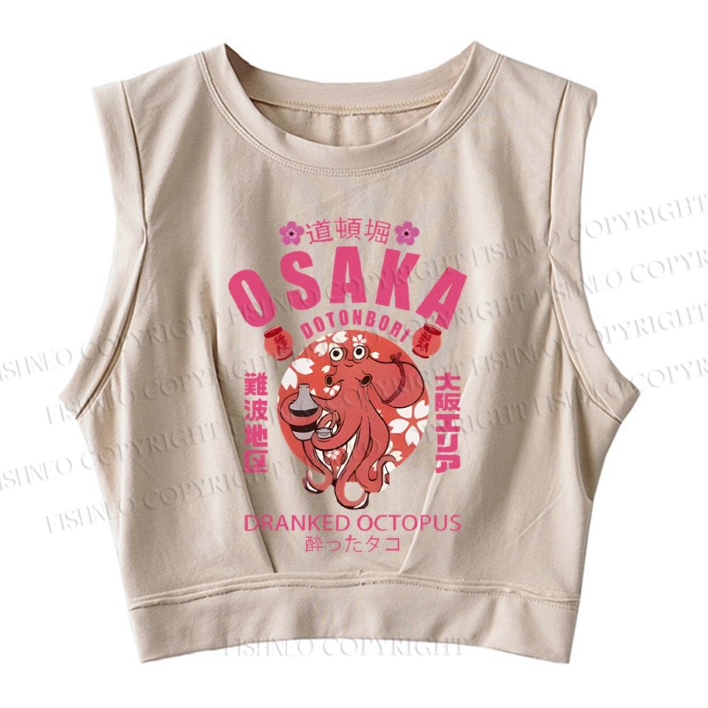 Sakura And Octopus Sleeveless Crop Top