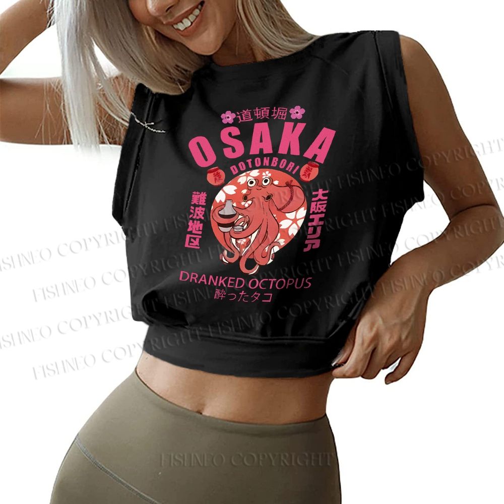 Sakura And Octopus Sleeveless Crop Top