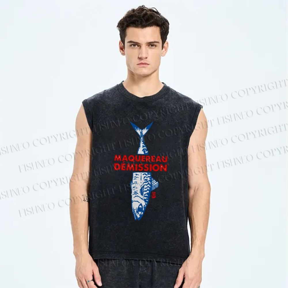 Unisex Sardine Printed Washed Tank Top