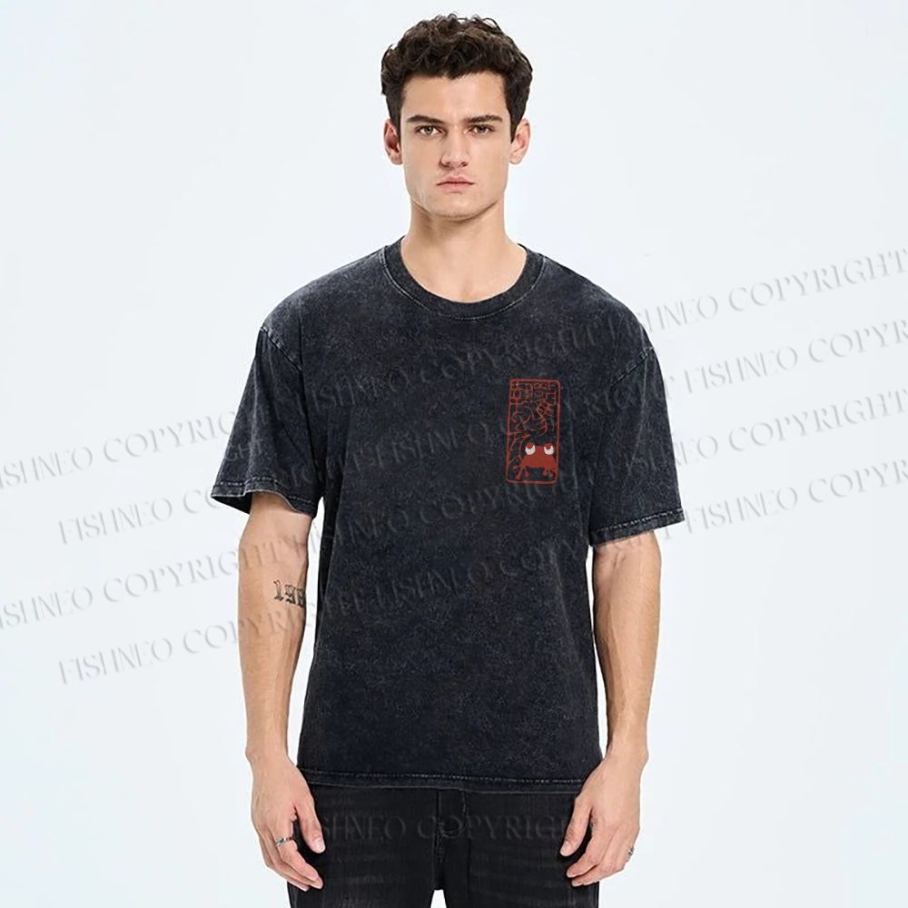 Unisex Vintage Seal Frog Printed Washed Tee