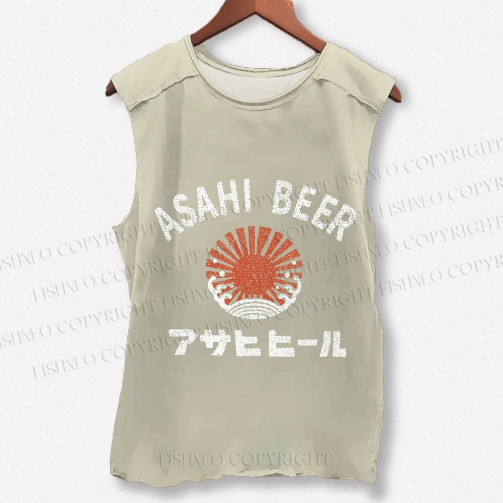 Unisex Asahi Beer Wave Vintage Printed Washed Tank Top
