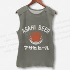 Unisex Asahi Beer Wave Vintage Printed Washed Tank Top