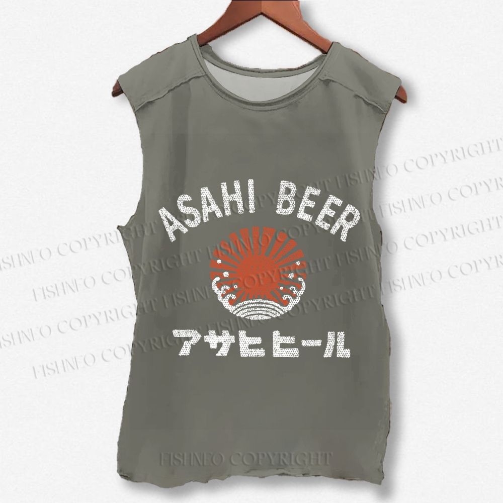 Unisex Asahi Beer Wave Vintage Printed Washed Tank Top