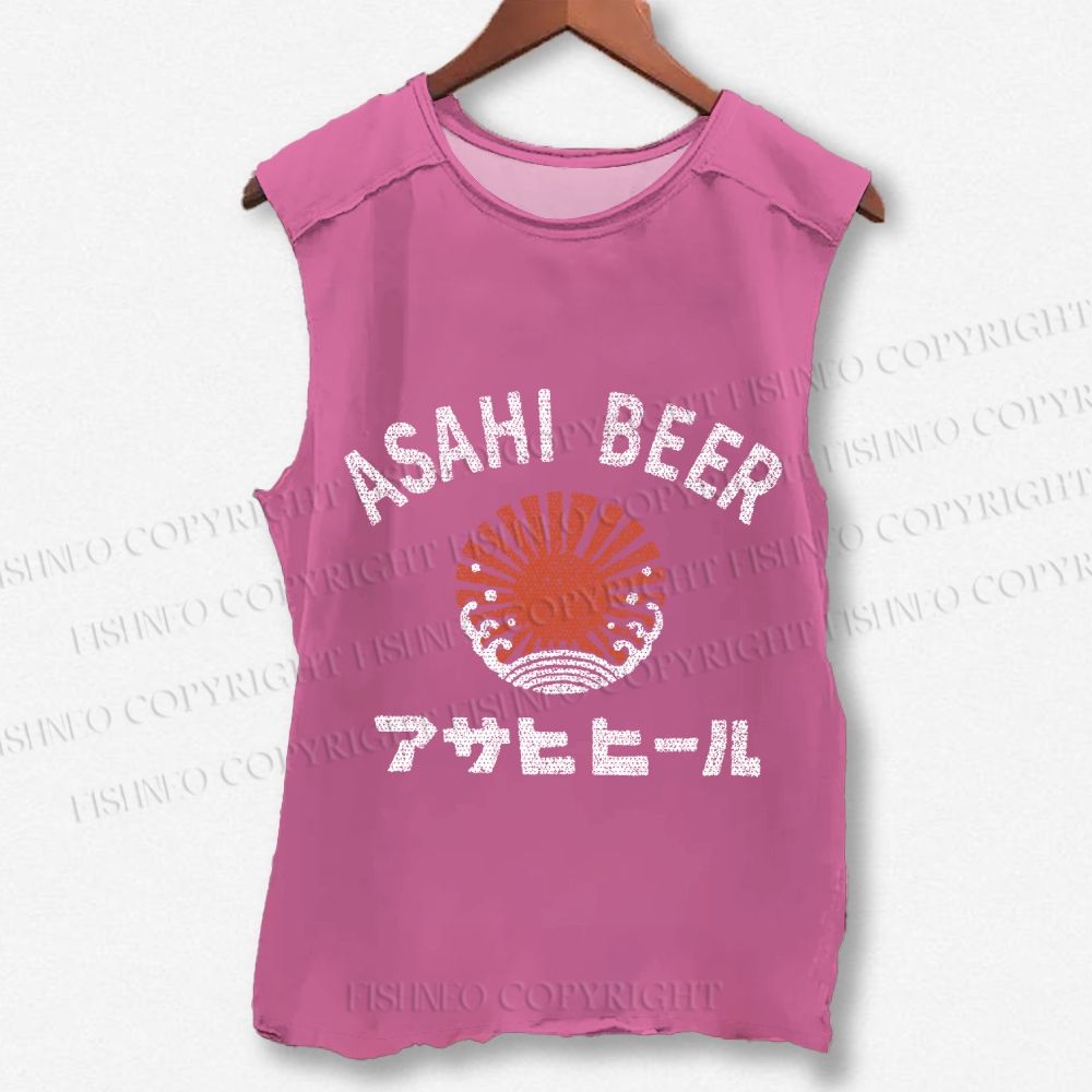 Unisex Asahi Beer Wave Vintage Printed Washed Tank Top