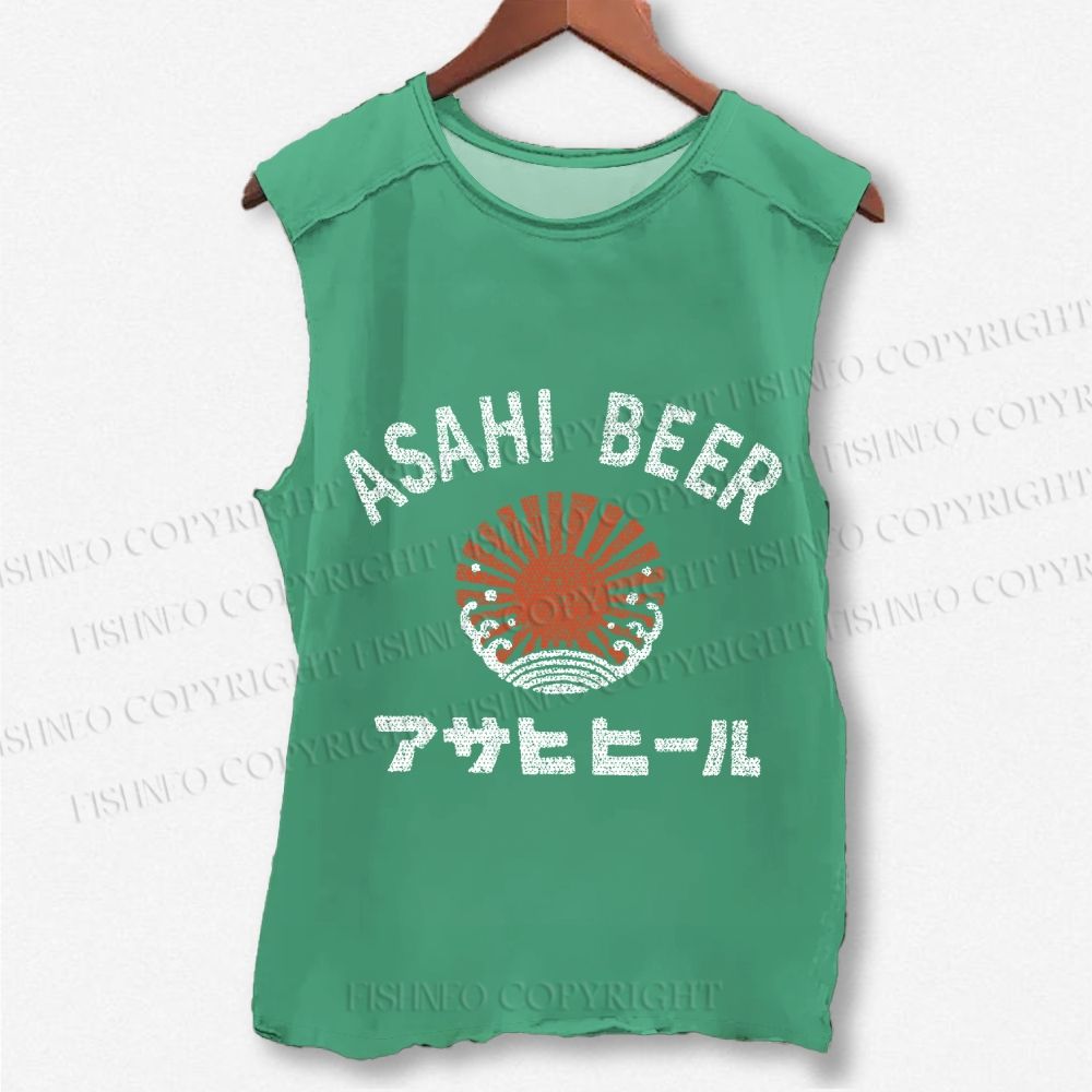 Unisex Asahi Beer Wave Vintage Printed Washed Tank Top