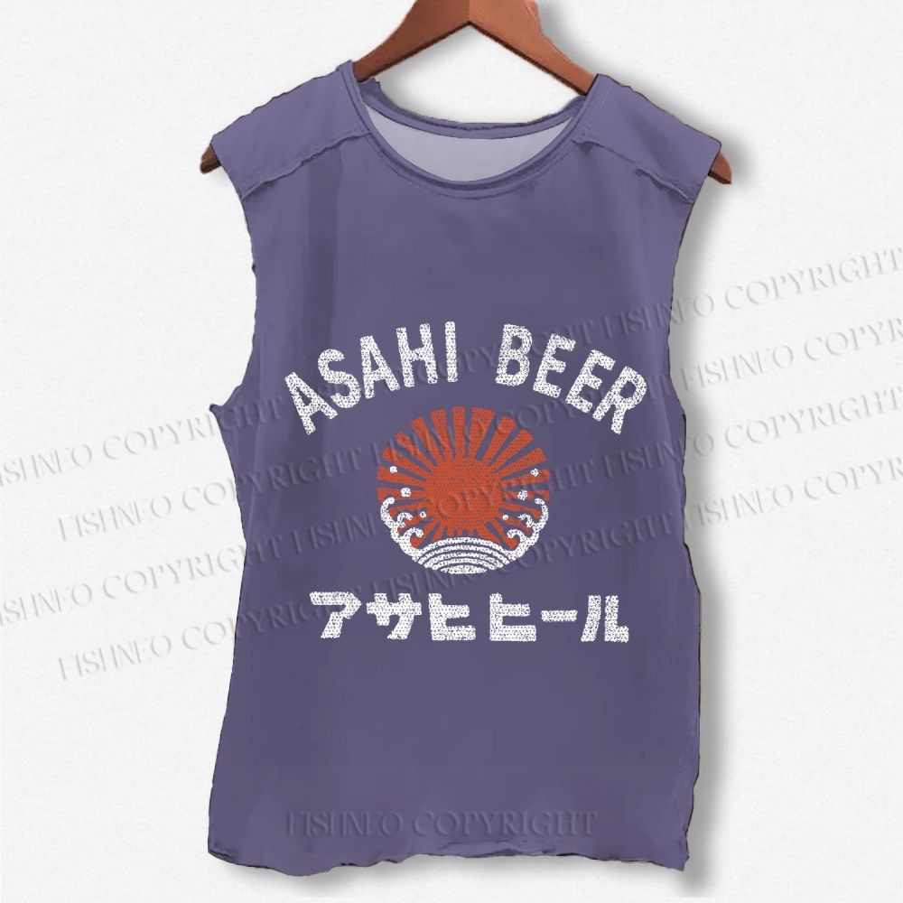 Unisex Asahi Beer Wave Vintage Printed Washed Tank Top