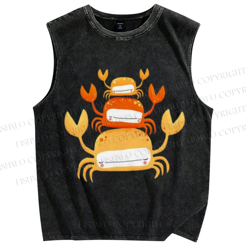 Unisex Orange Crab Printed Washed Tank Top