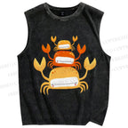 Unisex Orange Crab Printed Washed Tank Top