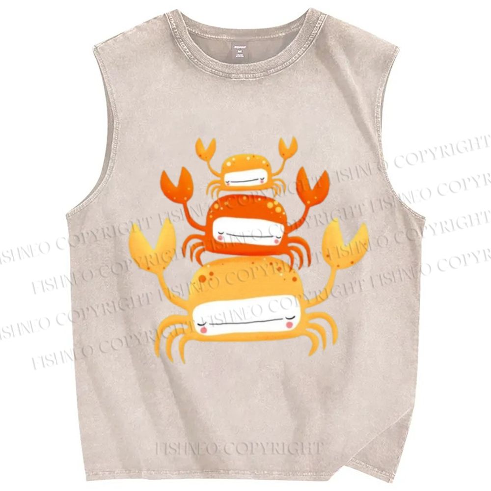 Unisex Orange Crab Printed Washed Tank Top