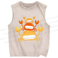 Unisex Orange Crab Printed Washed Tank Top