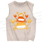 Unisex Orange Crab Printed Washed Tank Top
