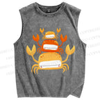 Unisex Orange Crab Printed Washed Tank Top