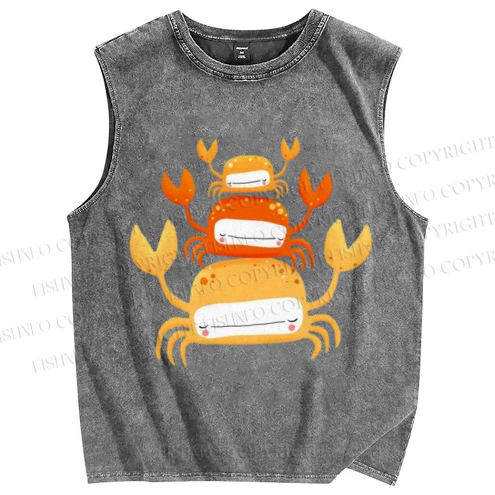 Unisex Orange Crab Printed Washed Tank Top
