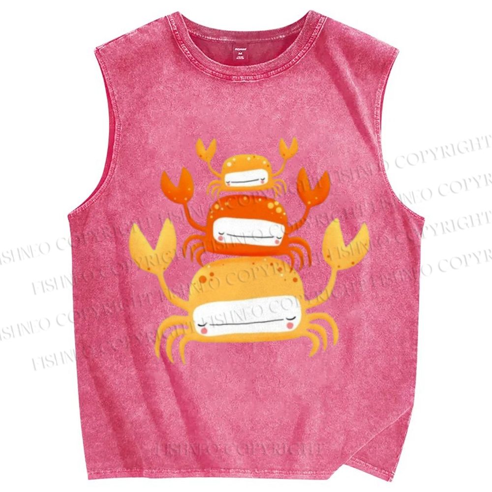 Unisex Orange Crab Printed Washed Tank Top
