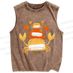 Unisex Orange Crab Printed Washed Tank Top