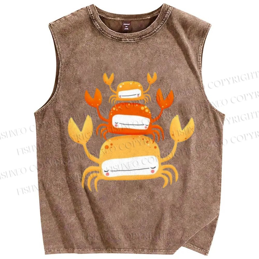 Unisex Orange Crab Printed Washed Tank Top